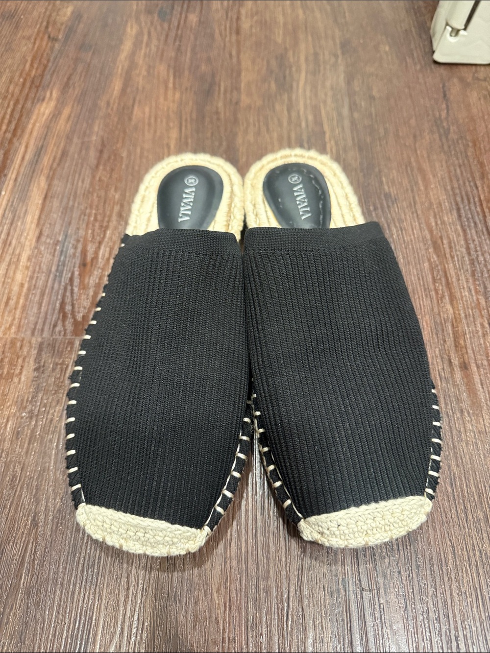 VIVAIA Sherly Black Knit Espadrille Mule Flats Women’s Size 39 Sustainable‎